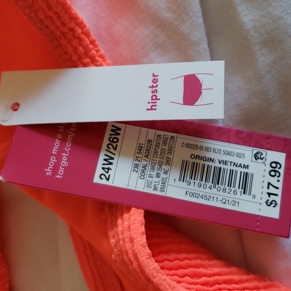 Xhilaration Neon Orange Textured Hipster Bikini Bottom Size 24W/26W # - Picture 5 of 5